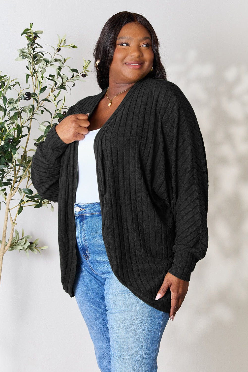 Basic Bae Full Size Ribbed Cocoon Cardigan - Admiresty