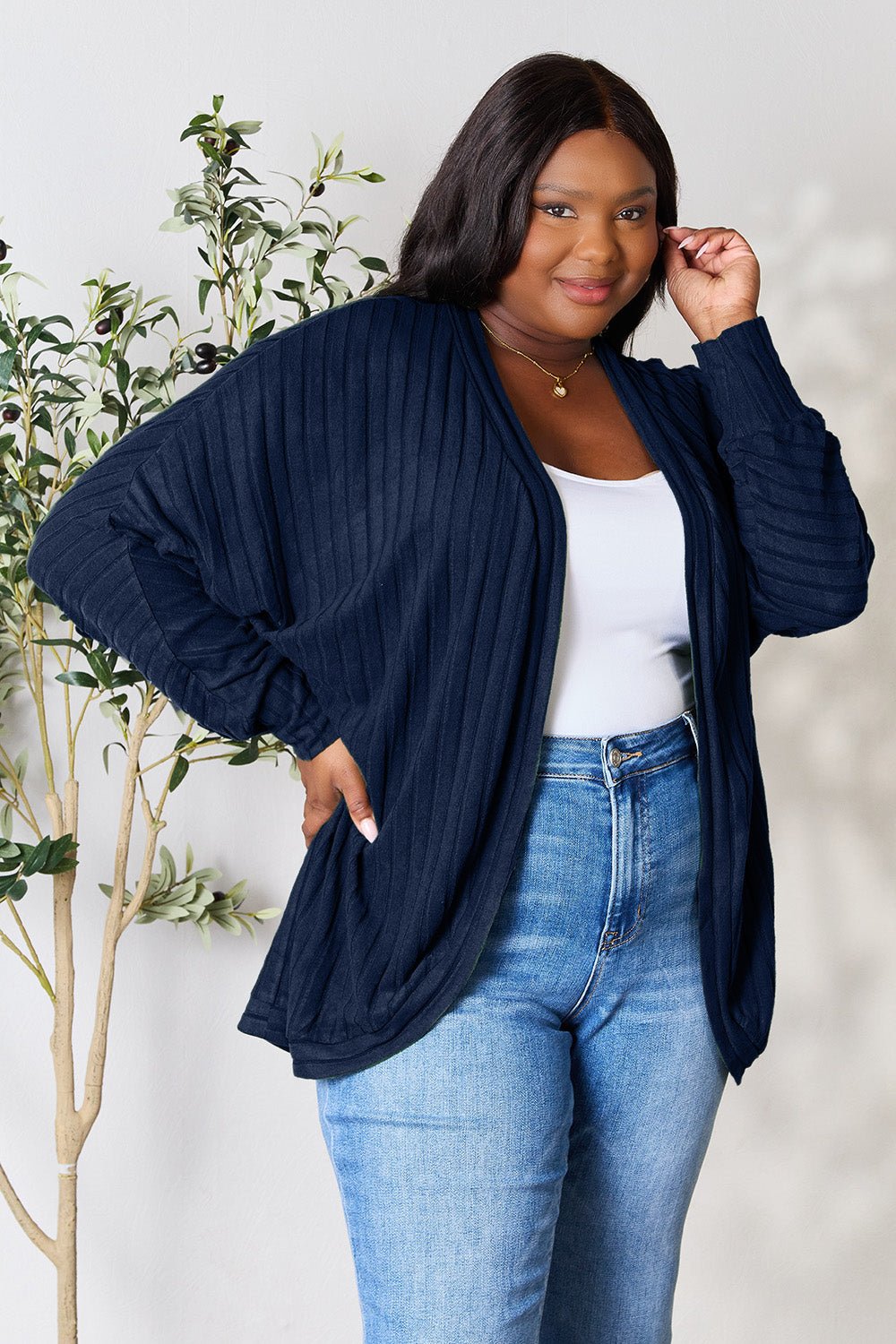 Basic Bae Full Size Ribbed Cocoon Cardigan - Admiresty