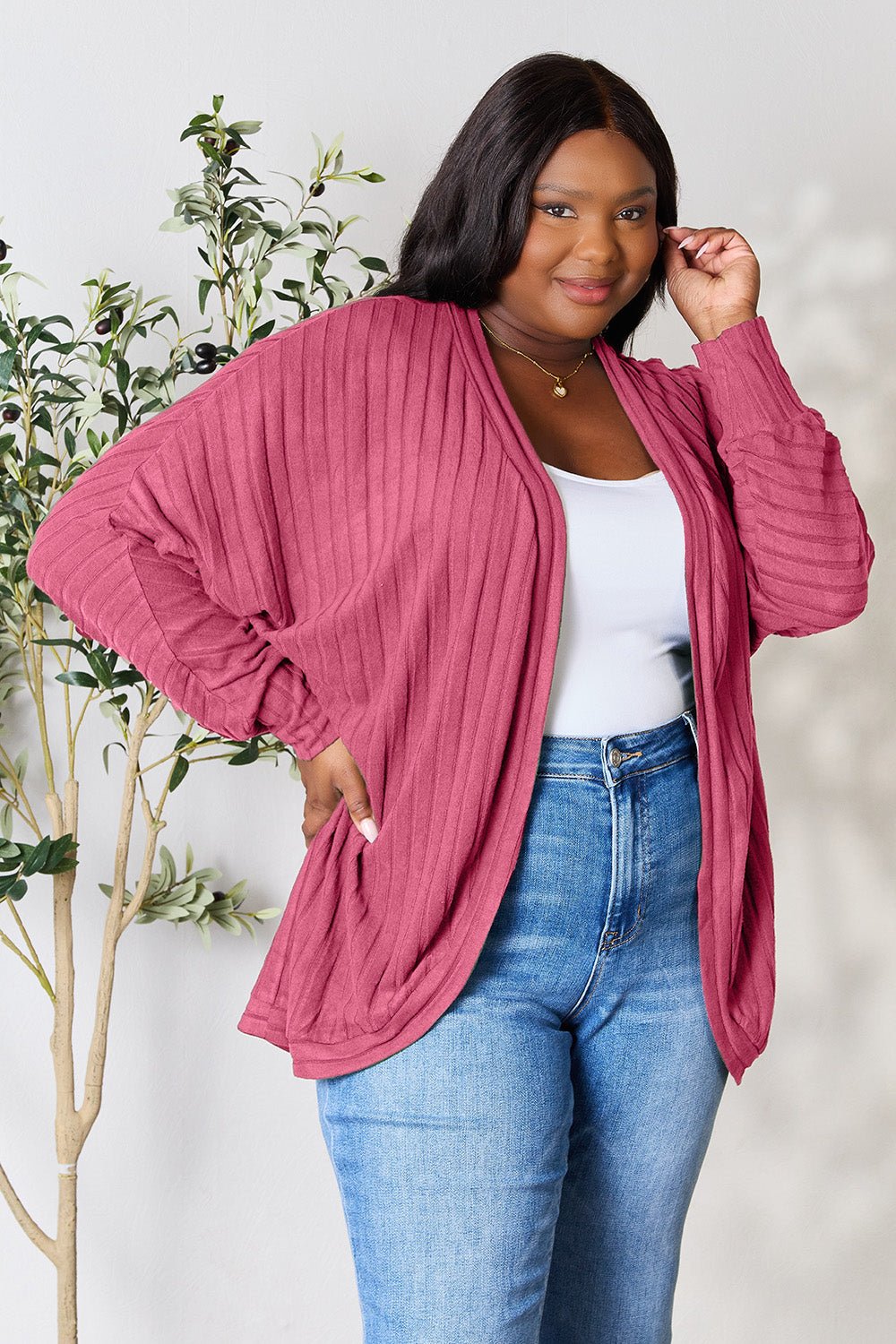 Basic Bae Full Size Ribbed Cocoon Cardigan - Admiresty