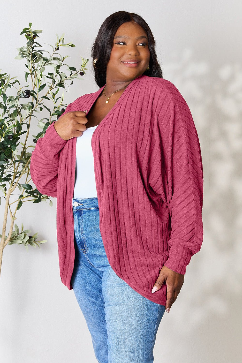 Basic Bae Full Size Ribbed Cocoon Cardigan - Admiresty