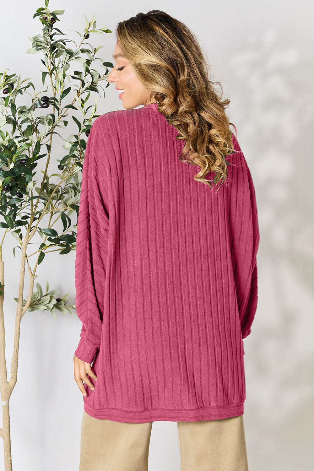 Basic Bae Full Size Ribbed Cocoon Cardigan - Admiresty