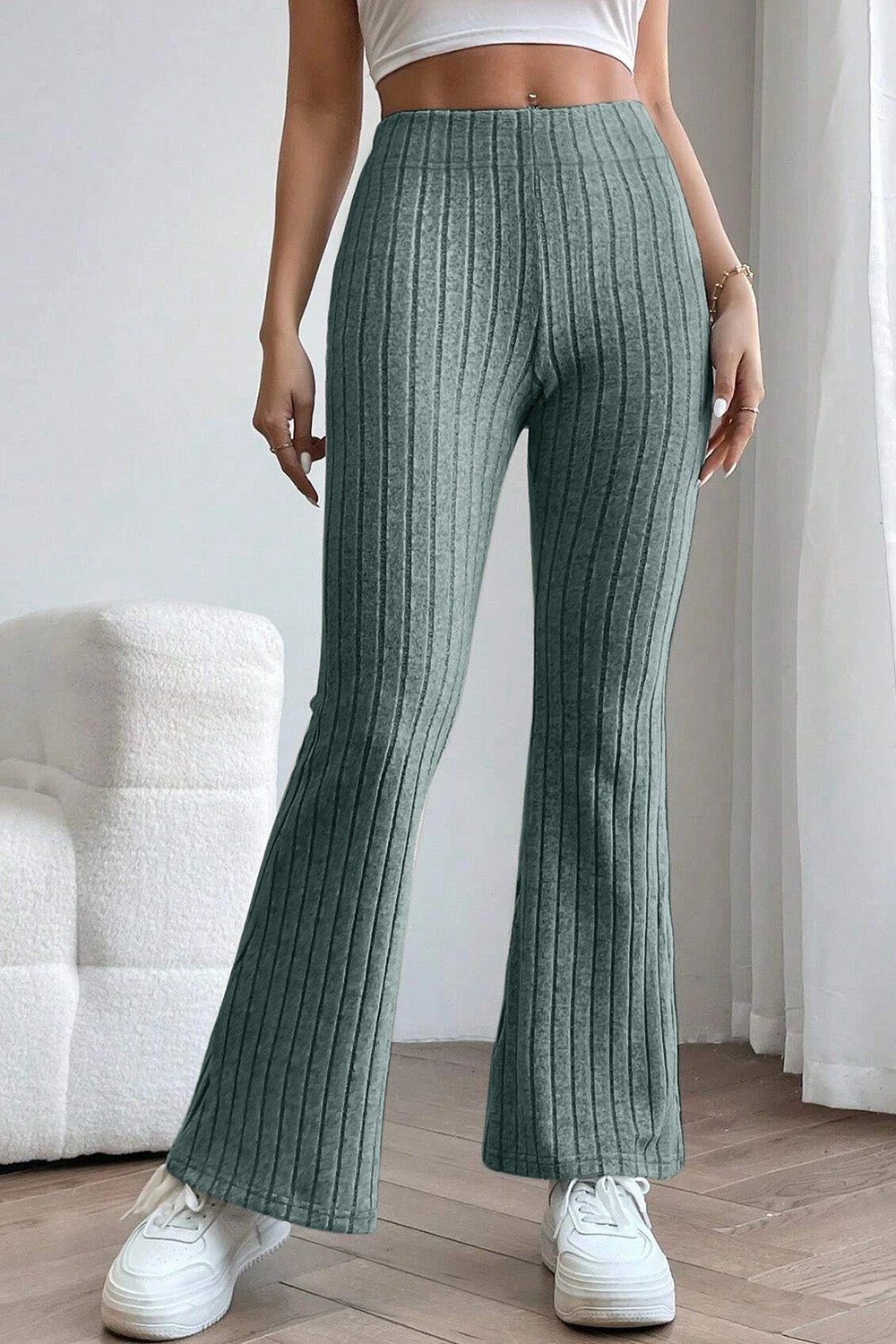 Basic Bae Full Size Ribbed High Waist Flare Pants - Admiresty