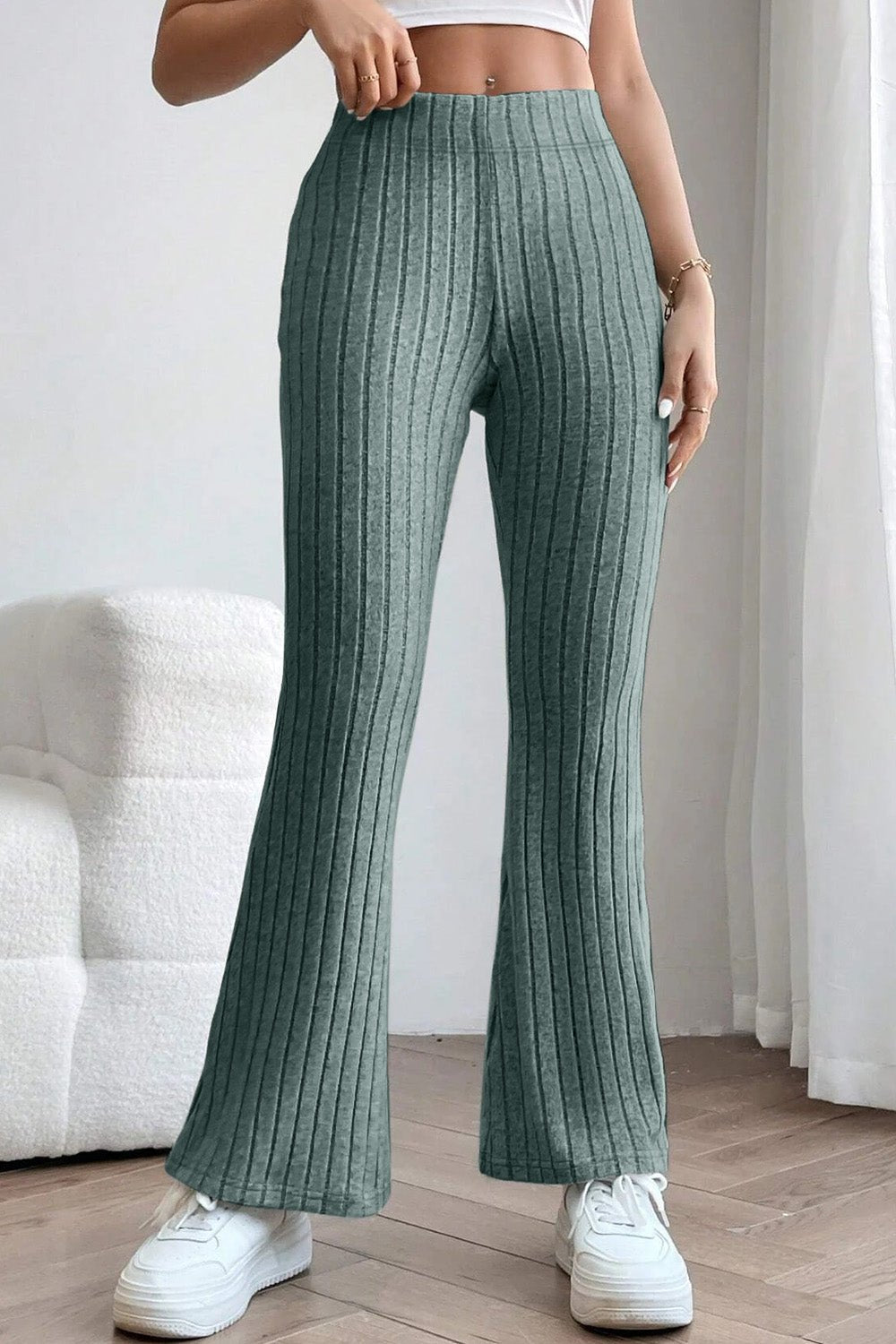 Basic Bae Full Size Ribbed High Waist Flare Pants - Admiresty