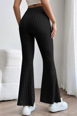 Basic Bae Full Size Ribbed High Waist Flare Pants - Admiresty