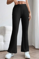 Basic Bae Full Size Ribbed High Waist Flare Pants - Admiresty