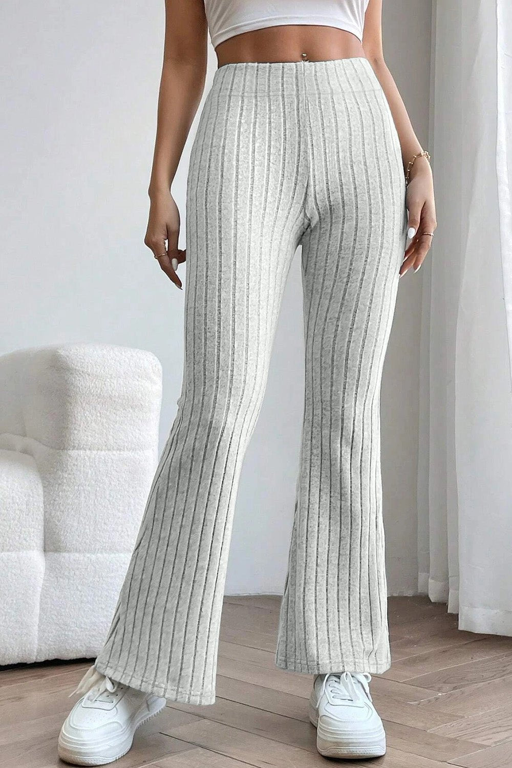 Basic Bae Full Size Ribbed High Waist Flare Pants - Admiresty