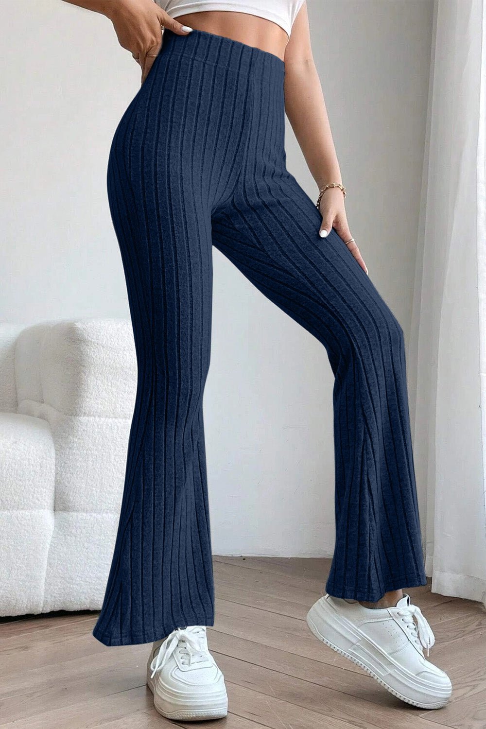 Basic Bae Full Size Ribbed High Waist Flare Pants - Admiresty