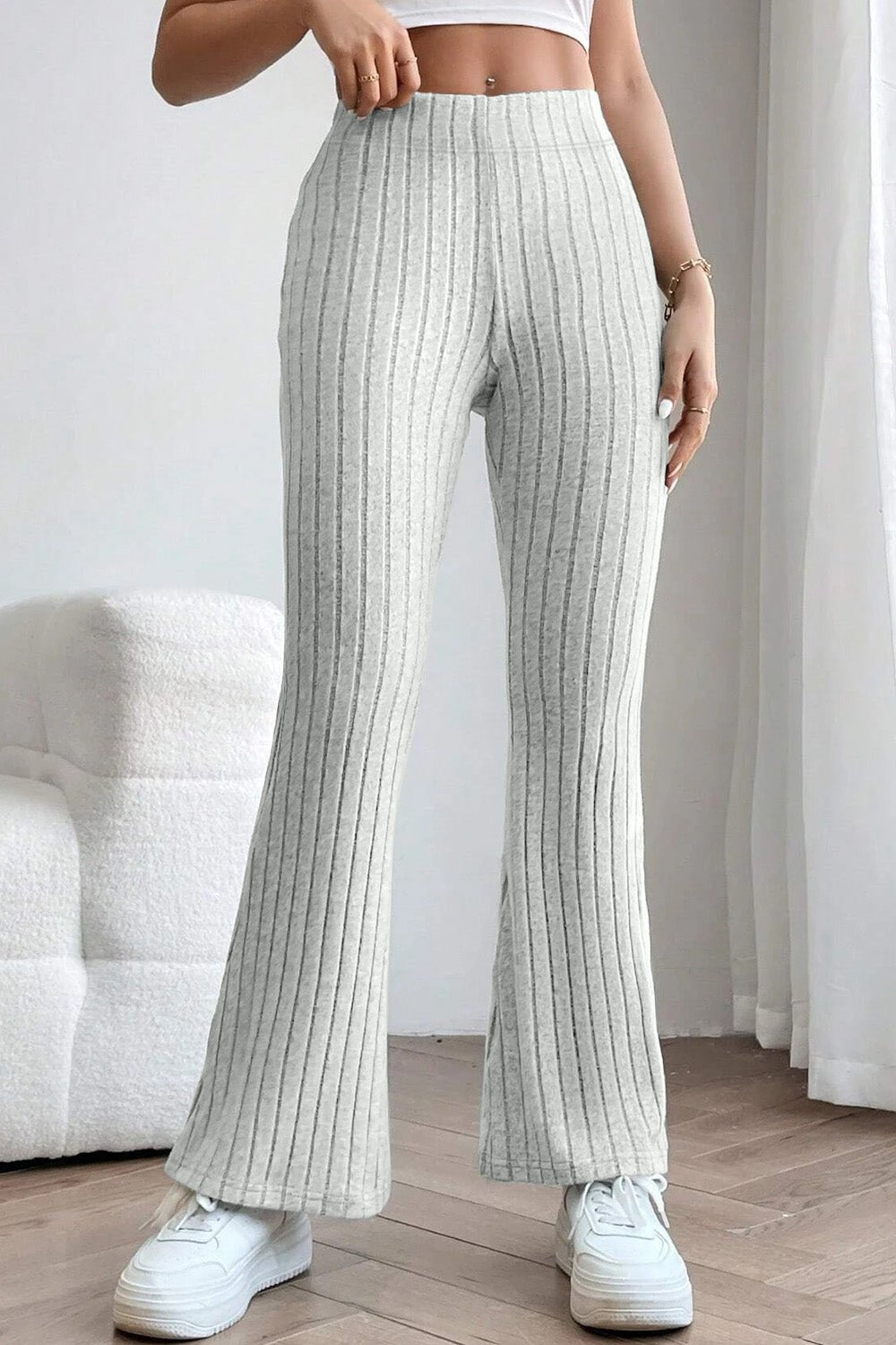 Basic Bae Full Size Ribbed High Waist Flare Pants - Admiresty