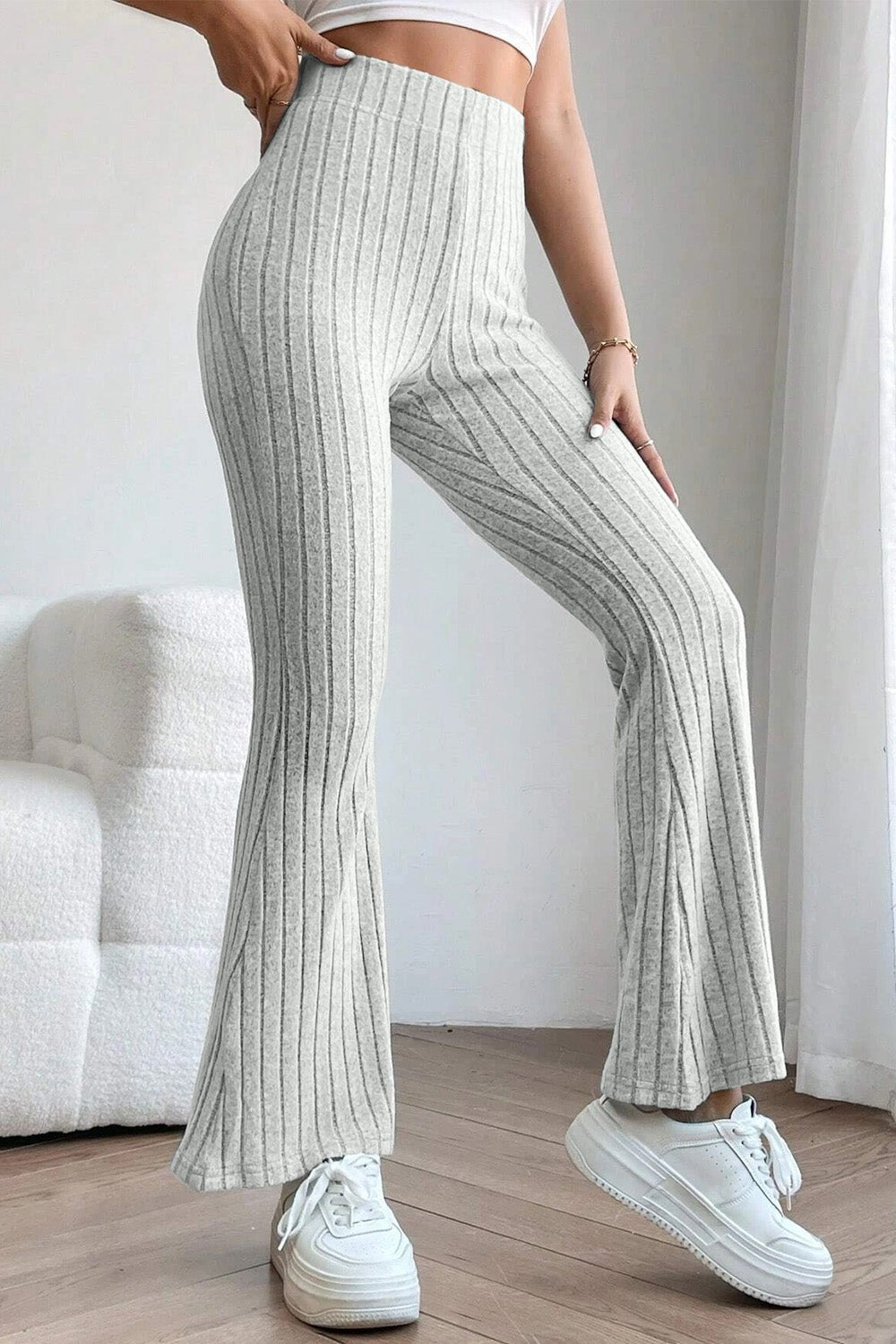 Basic Bae Full Size Ribbed High Waist Flare Pants - Admiresty