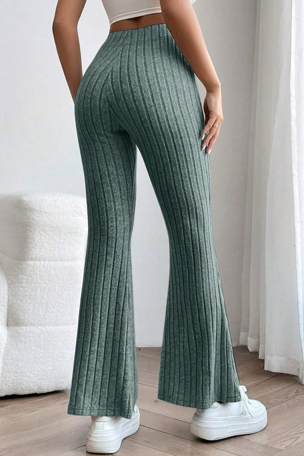 Basic Bae Full Size Ribbed High Waist Flare Pants - Admiresty