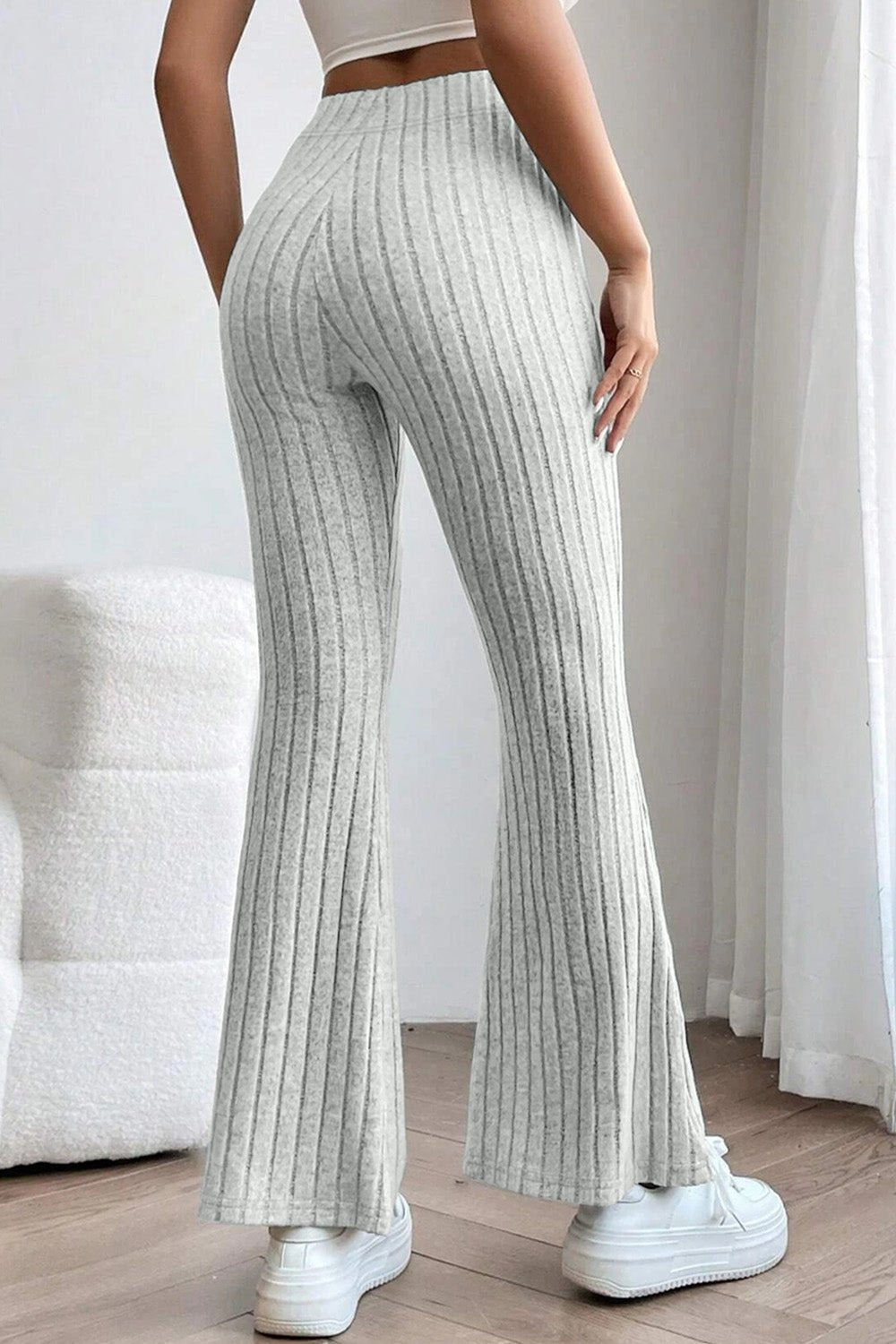 Basic Bae Full Size Ribbed High Waist Flare Pants - Admiresty