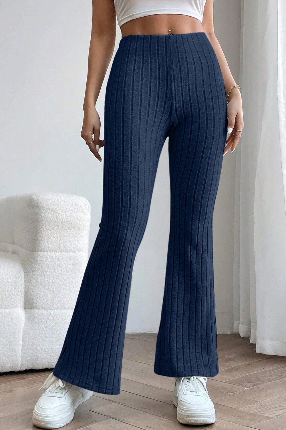 Basic Bae Full Size Ribbed High Waist Flare Pants - Admiresty