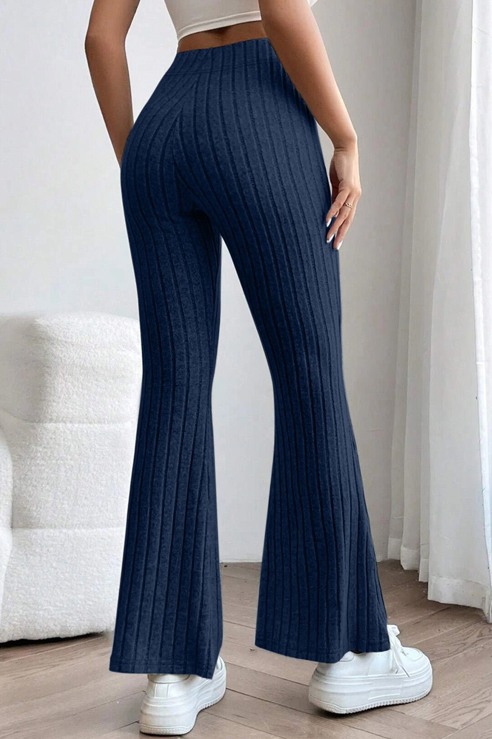 Basic Bae Full Size Ribbed High Waist Flare Pants - Admiresty