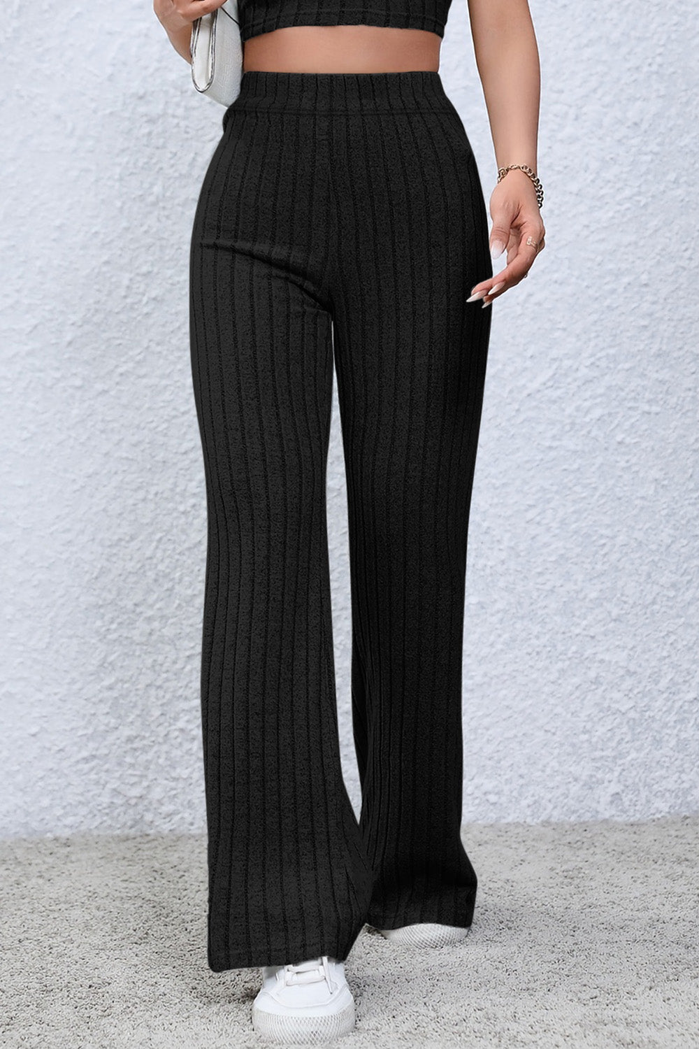 Basic Bae Full Size Ribbed High Waist Flare Pants - Admiresty