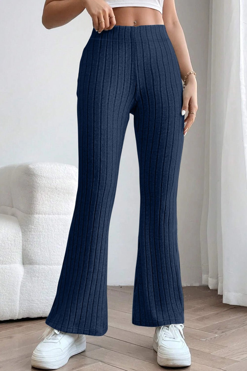 Basic Bae Full Size Ribbed High Waist Flare Pants - Admiresty