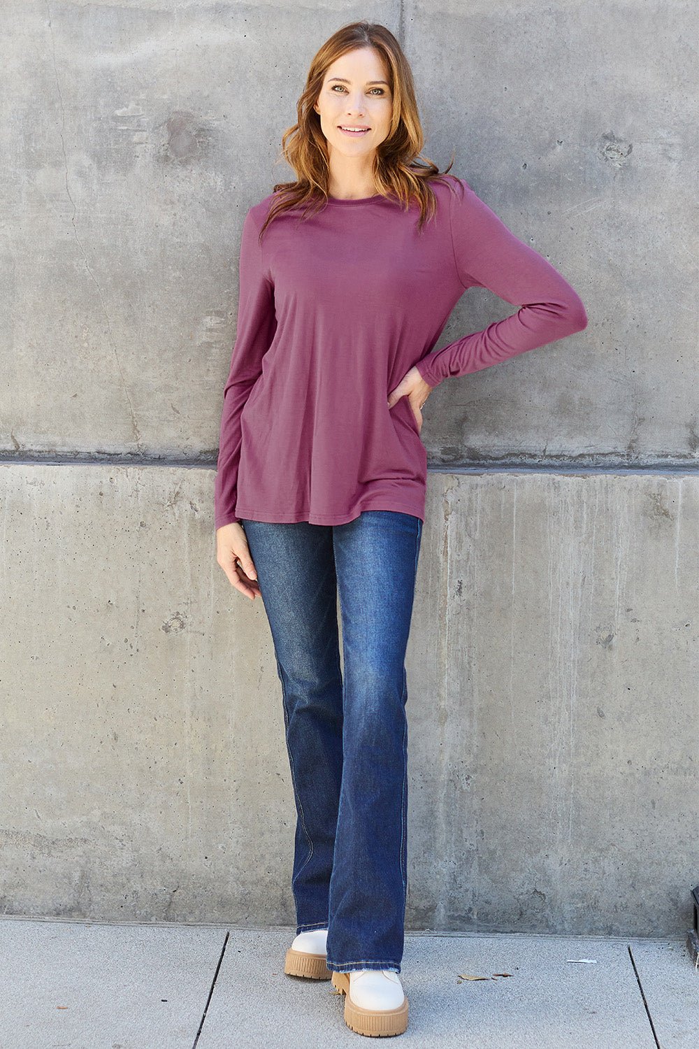 Basic Bae Full Size Round Neck Long Sleeve Top - Admiresty