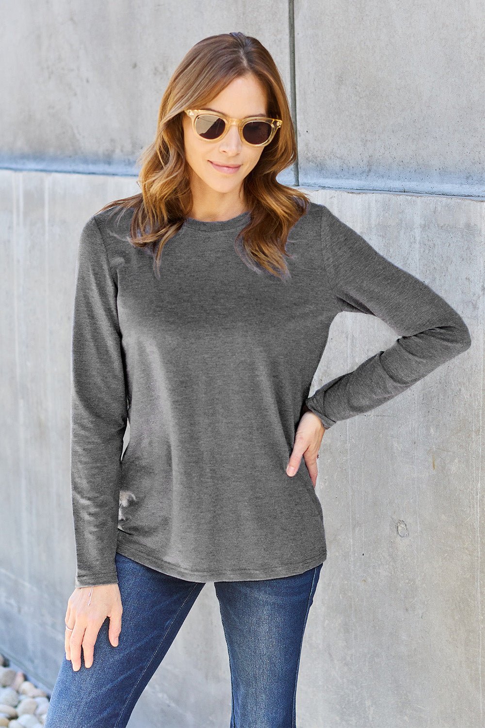 Basic Bae Full Size Round Neck Long Sleeve Top - Admiresty