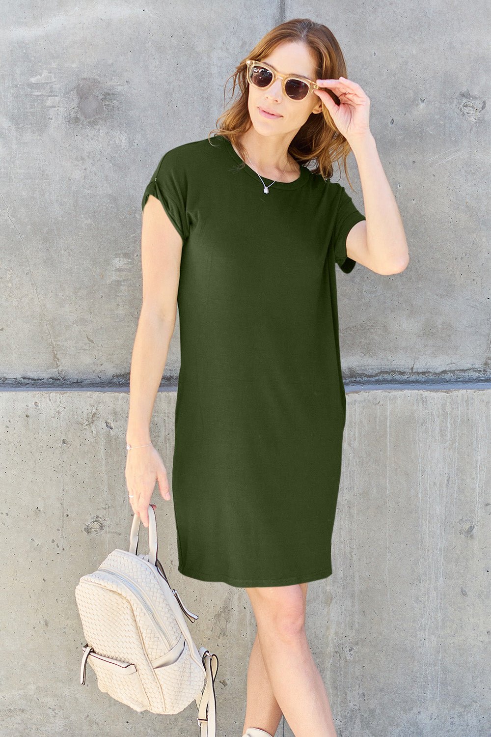 Basic Bae Full Size Round Neck Short Sleeve Dress with Pockets - Admiresty