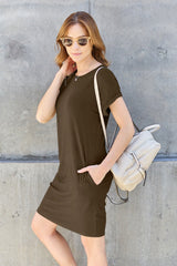 Basic Bae Full Size Round Neck Short Sleeve Dress with Pockets - Admiresty