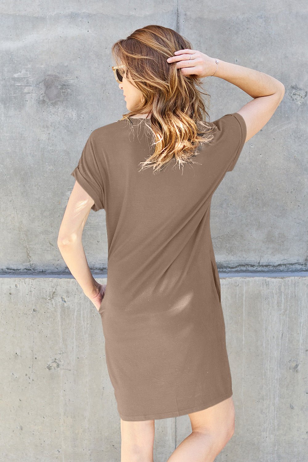 Basic Bae Full Size Round Neck Short Sleeve Dress with Pockets - Admiresty