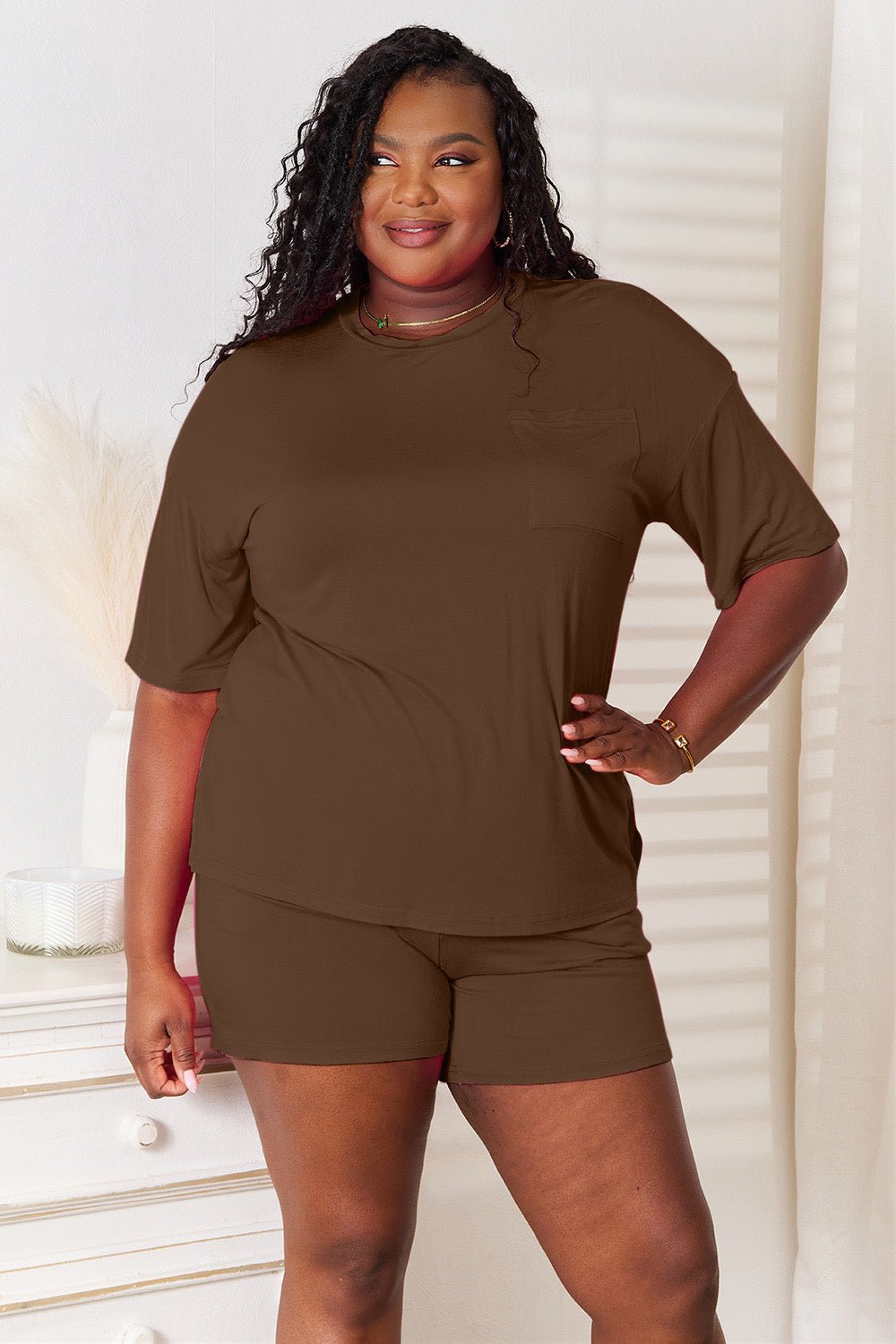 Basic Bae Full Size Soft Rayon Half Sleeve Top and Shorts Set - Admiresty