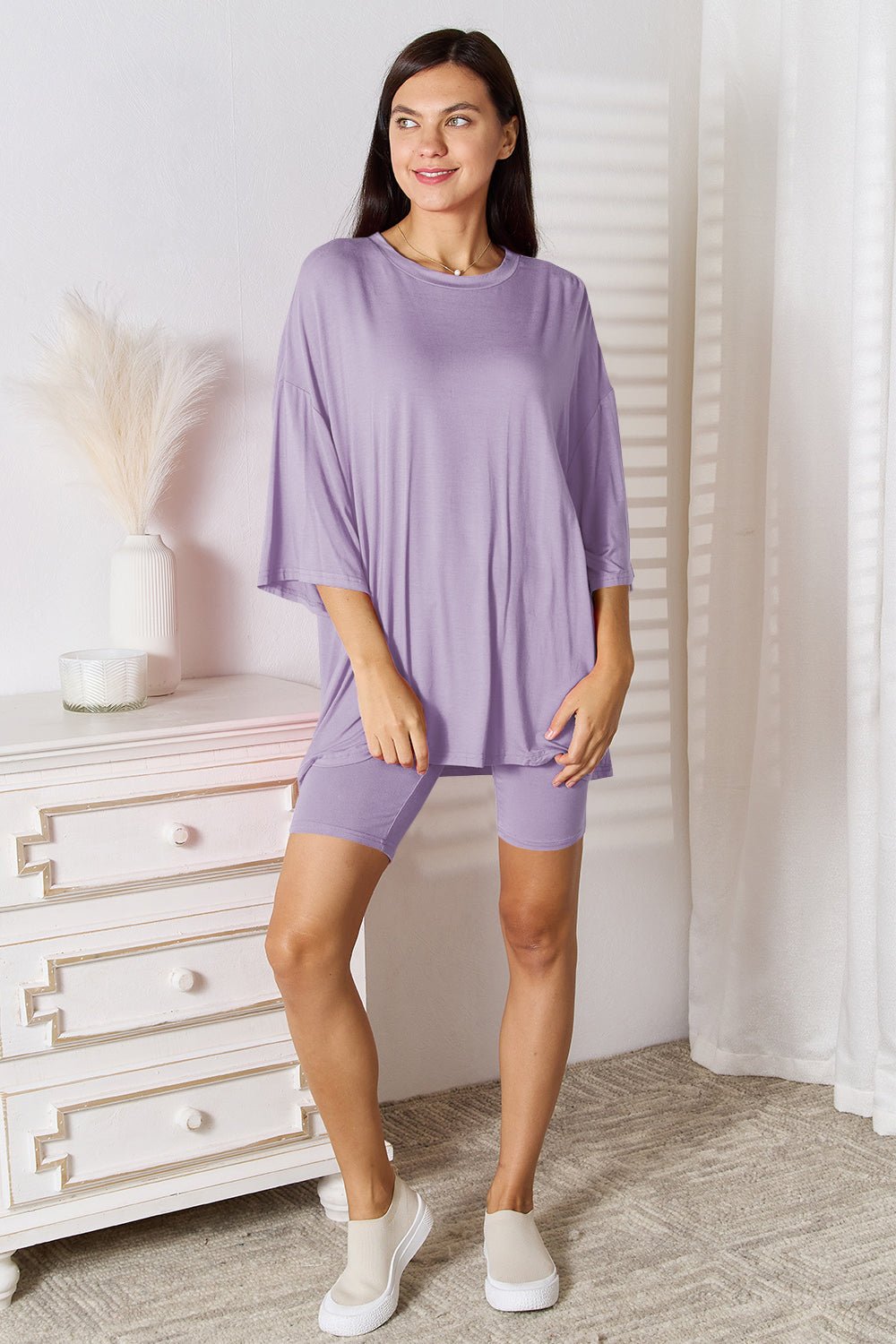 Basic Bae Full Size Soft Rayon Three - Quarter Sleeve Top and Shorts Set - Admiresty