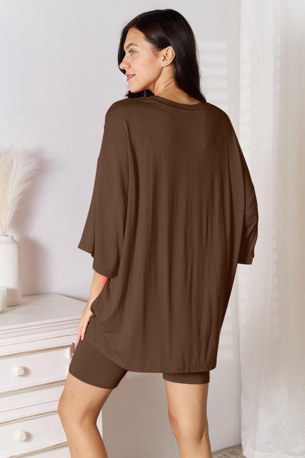 Basic Bae Full Size Soft Rayon Three - Quarter Sleeve Top and Shorts Set - Admiresty