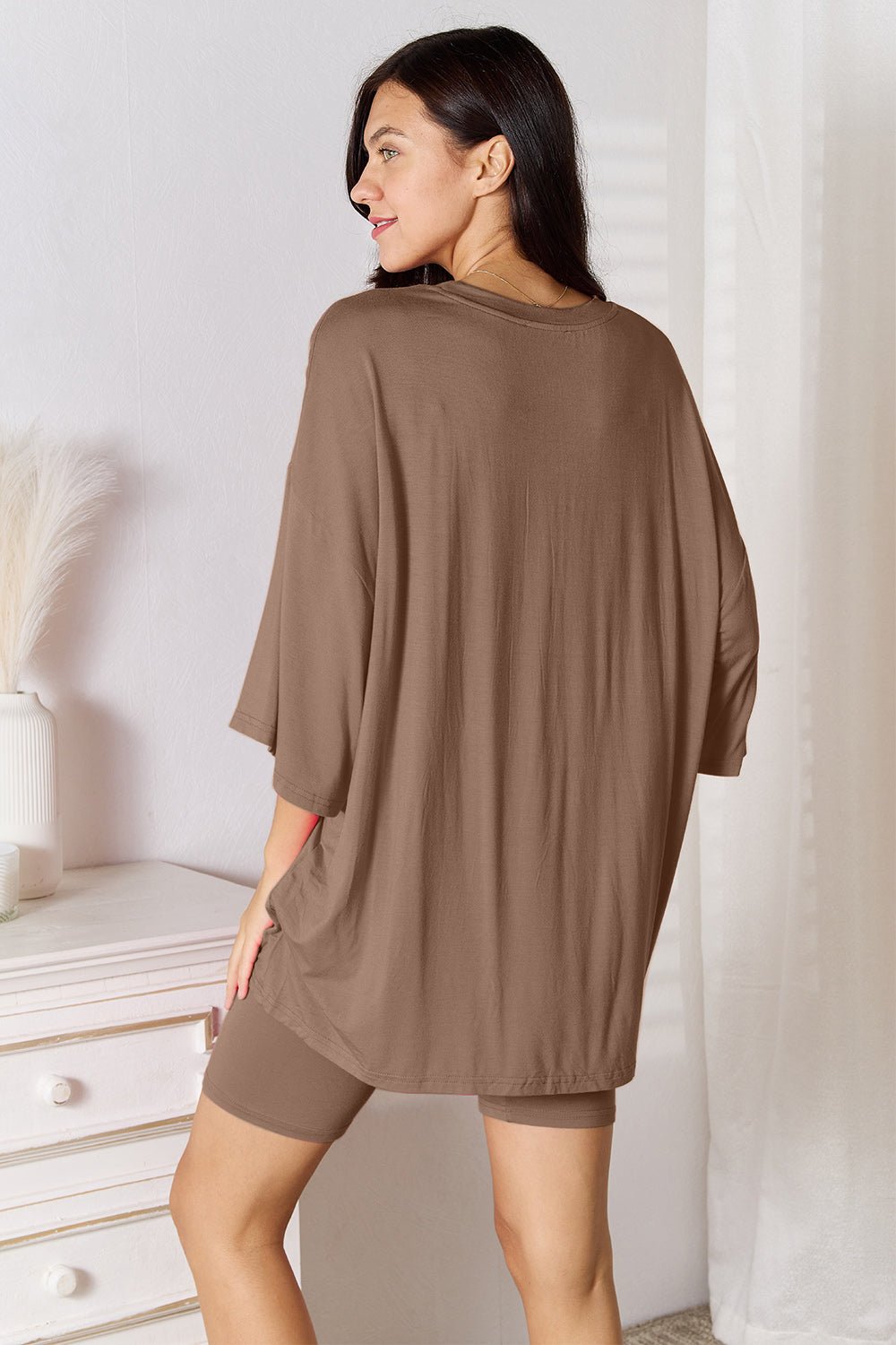 Basic Bae Full Size Soft Rayon Three - Quarter Sleeve Top and Shorts Set - Admiresty