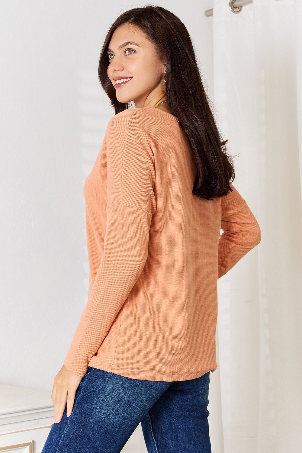 Basic Bae Half Button Long Sleeve Top - Admiresty