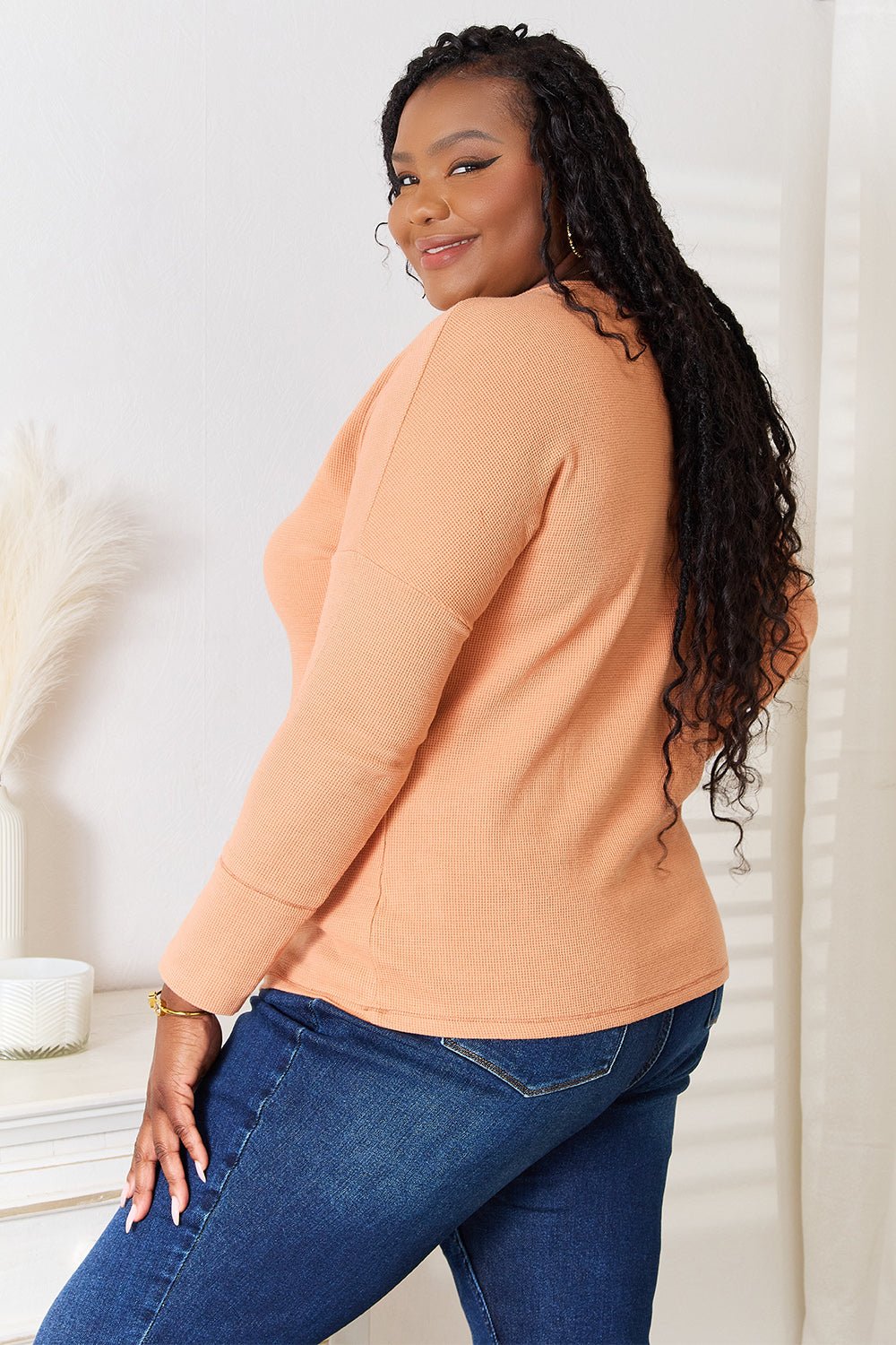 Basic Bae Half Button Long Sleeve Top - Admiresty