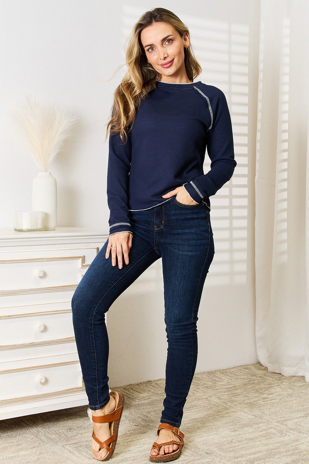 Basic Bae Long Raglan Sleeve Round Neck Top - Admiresty