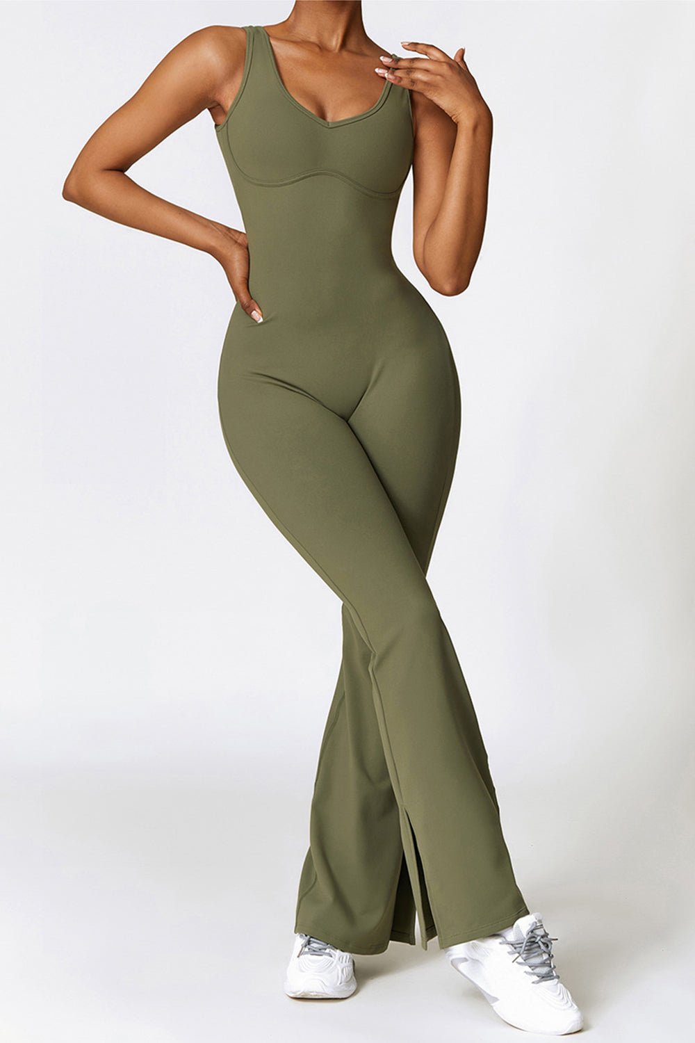 Basic Bae Sleeveless Bootcut Slit Active Jumpsuit - Admiresty