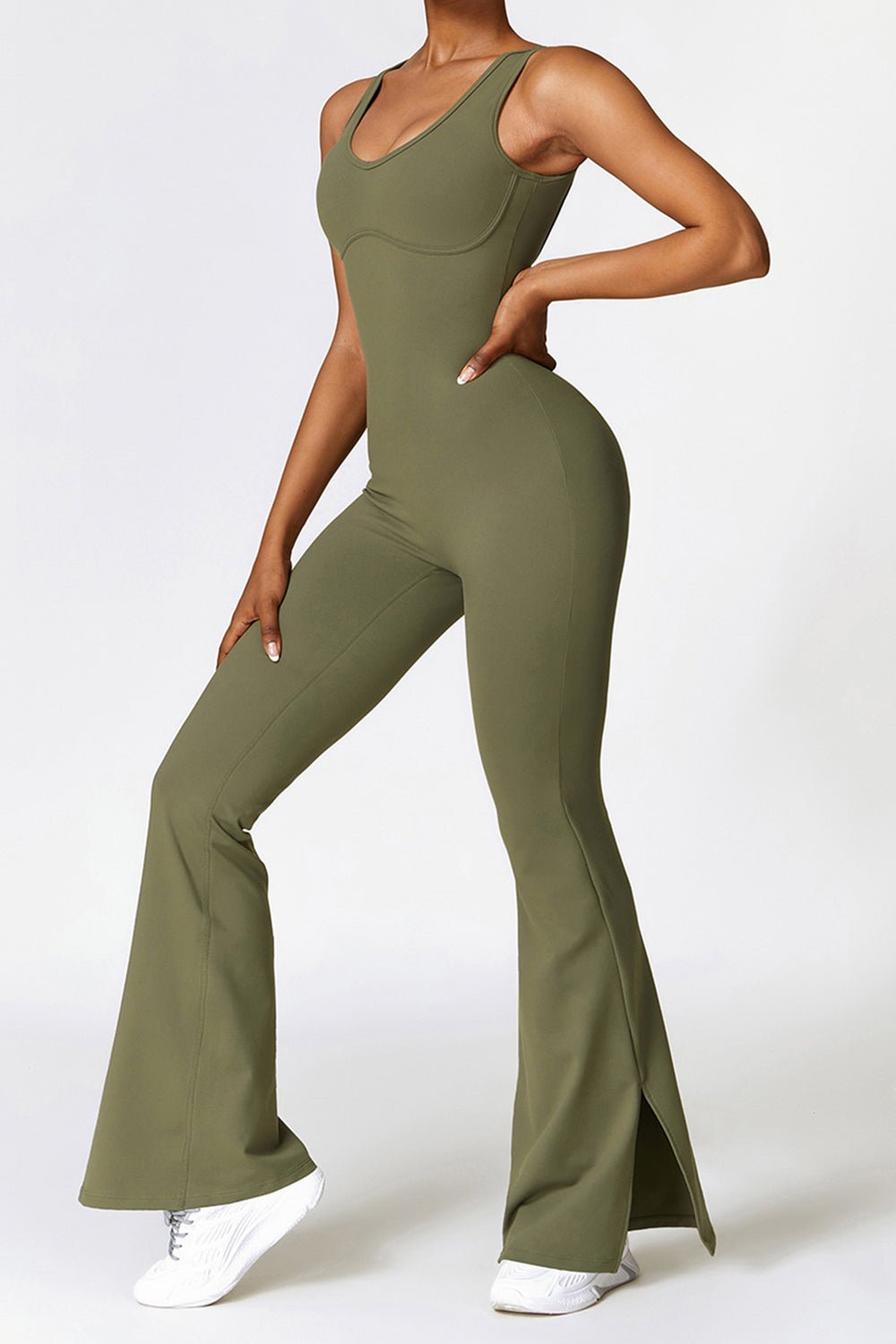 Basic Bae Sleeveless Bootcut Slit Active Jumpsuit - Admiresty