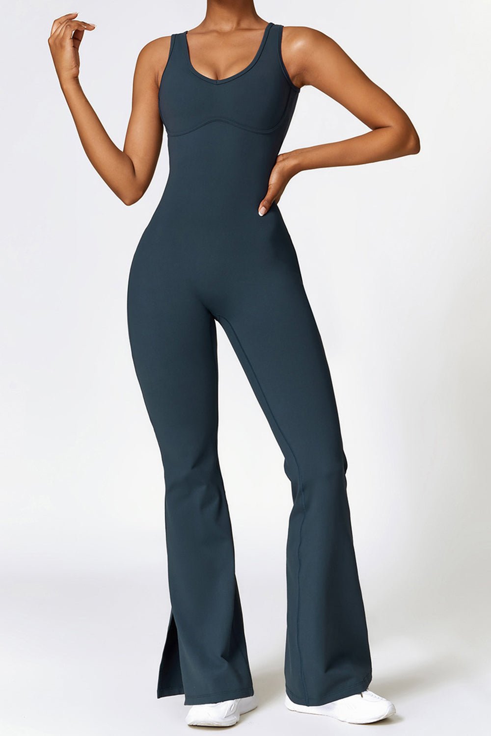 Basic Bae Sleeveless Bootcut Slit Active Jumpsuit - Admiresty