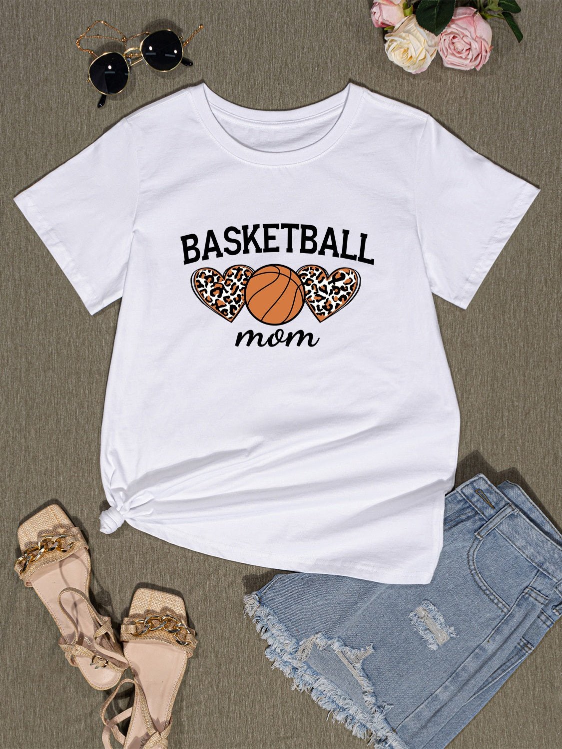 BASKETBALL MOM Round Neck Short Sleeve T - Shirt - Admiresty