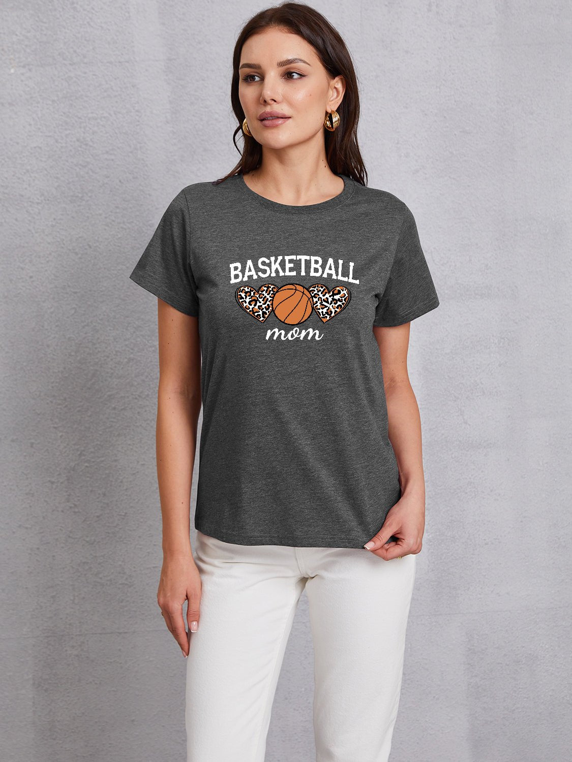 BASKETBALL MOM Round Neck Short Sleeve T - Shirt - Admiresty