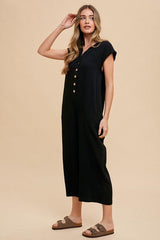 Annie Wear Button Detail Wide Leg Jumpsuit with Pockets