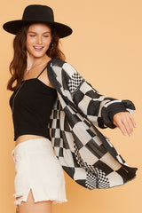 Annie Wear Checkered Open Front Drop Shoulder Cardigan