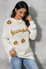 Pumpkin Embroidery Long Sleeve Sweater