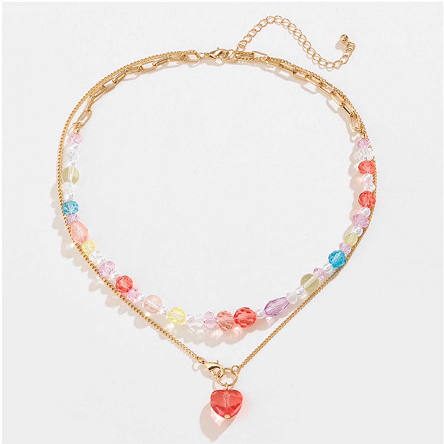 Beaded Double - Layered Heart Pendant Necklace - Admiresty