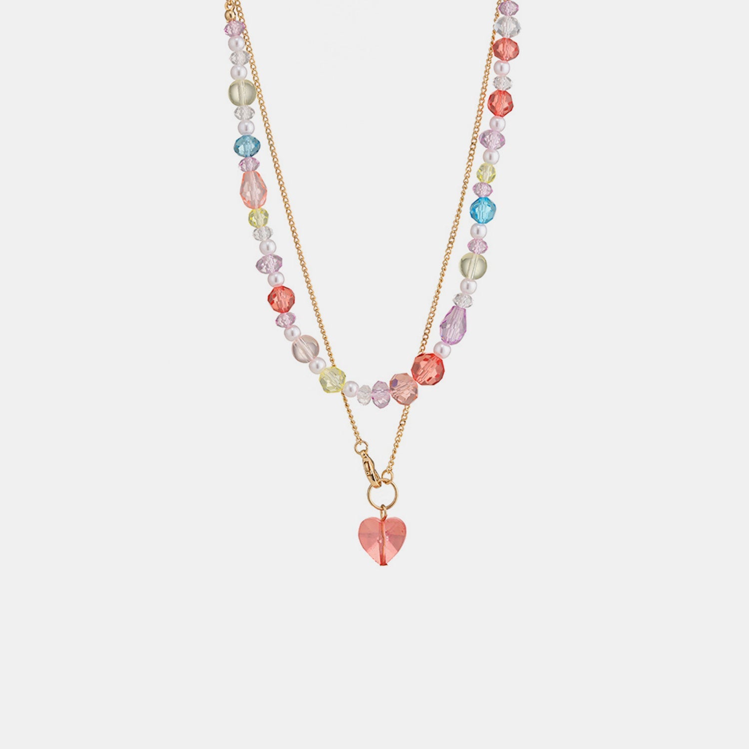 Beaded Double - Layered Heart Pendant Necklace - Admiresty