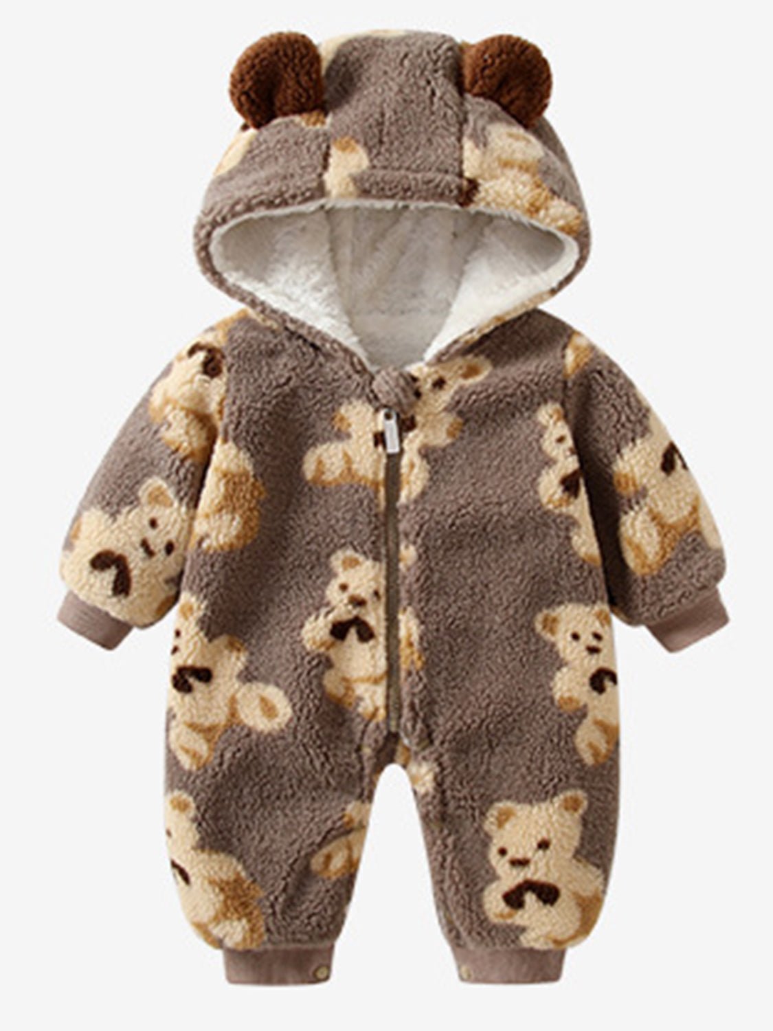 Bear Zip Up Long Sleeve Hooded Jumpsuit - Admiresty