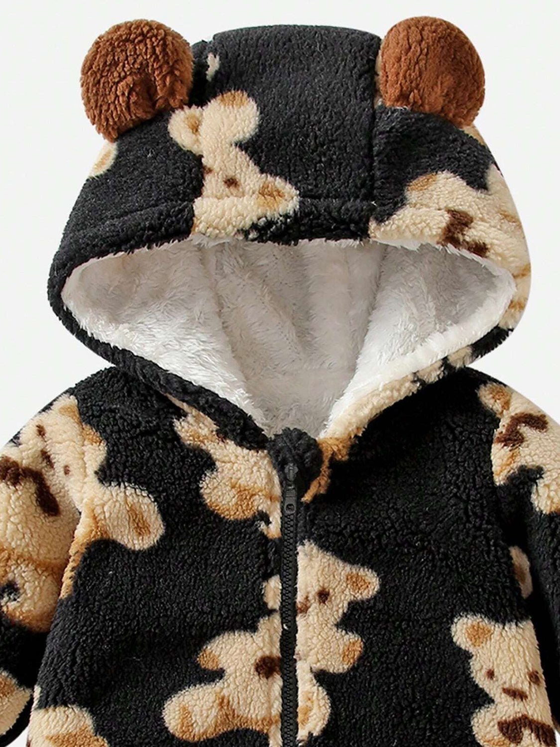 Bear Zip Up Long Sleeve Hooded Jumpsuit - Admiresty