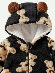 Bear Zip Up Long Sleeve Hooded Jumpsuit - Admiresty