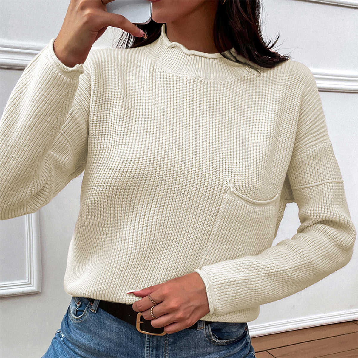 Dropped Shoulder Sweater with Pocket