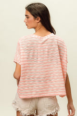 BiBi Braid Striped Short Sleeve Round Neck T - Shirt - Admiresty