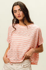 BiBi Braid Striped Short Sleeve Round Neck T - Shirt - Admiresty