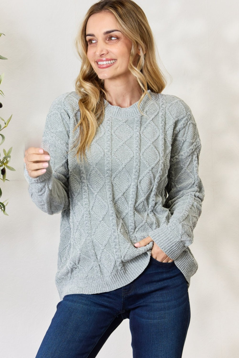 BiBi Cable Knit Round Neck Sweater - Admiresty