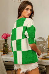 BiBi Checkered Contrast Round Neck Sweater - Admiresty