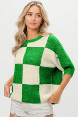 BiBi Checkered Contrast Round Neck Sweater - Admiresty